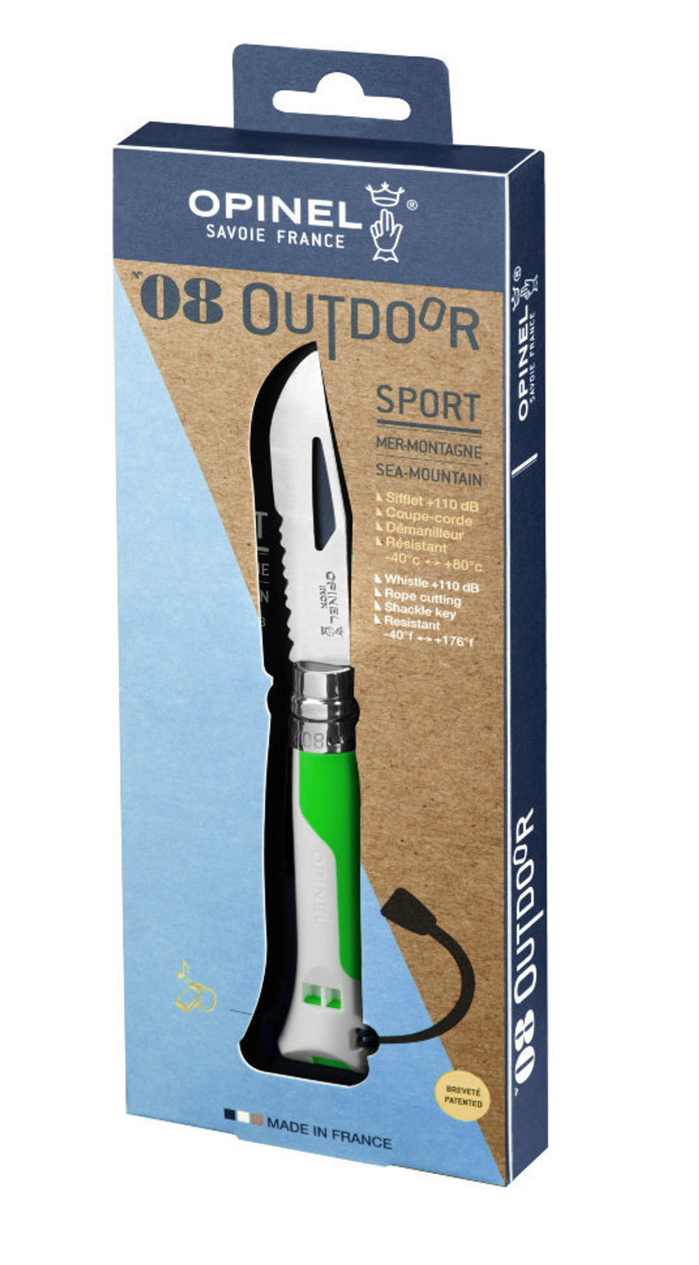 Нож Opinel №8 Fluo Green, зеленый, 002319