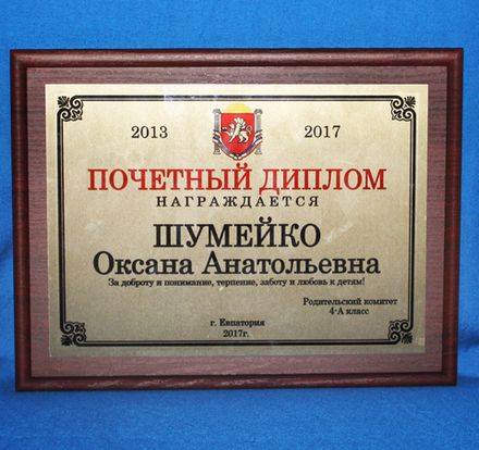 Диплом на плакетке 20х25см