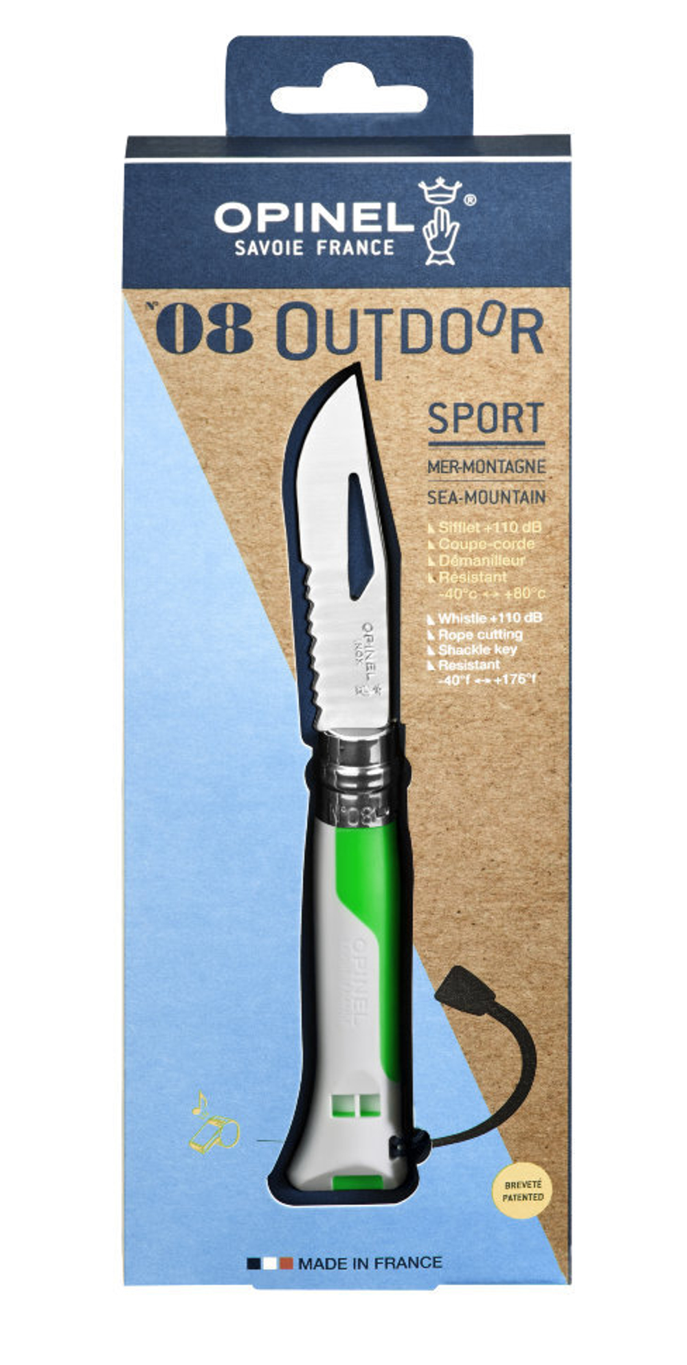 Нож Opinel №8 Fluo Green, зеленый, 002319