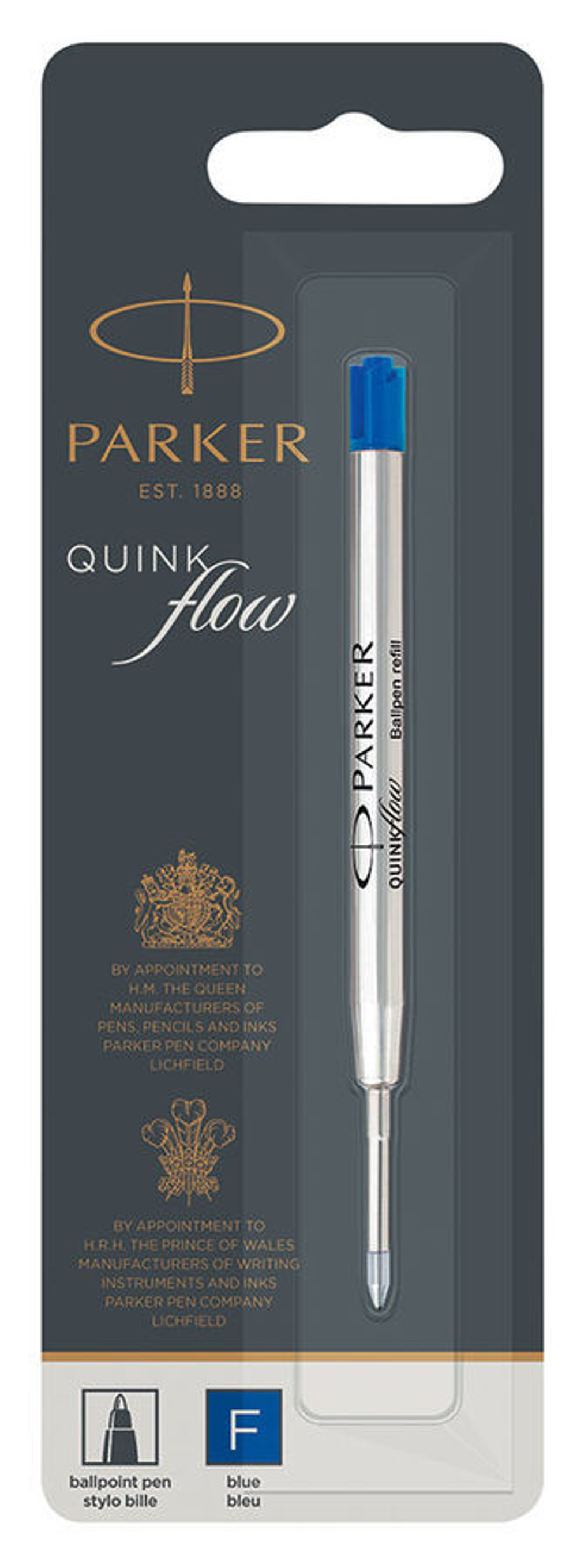 Стержень шариковый Parker QuinkFlow Z08 F 0.8мм синие чернила блистер