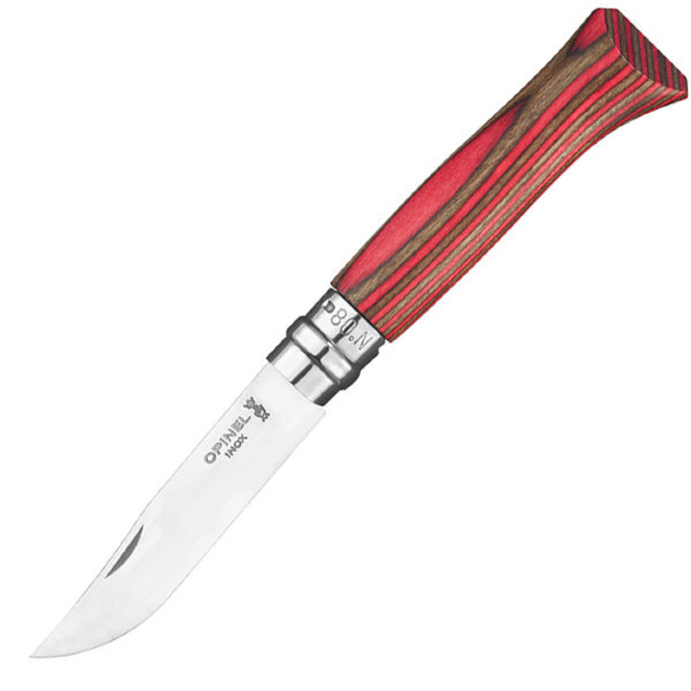 Нож Opinel №08, нержавеющая сталь, ручка из березы, красная  ручка