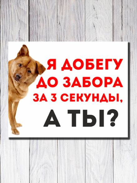 Табличка "Я добегу до забора за 3 секунды. А ТЫ?"